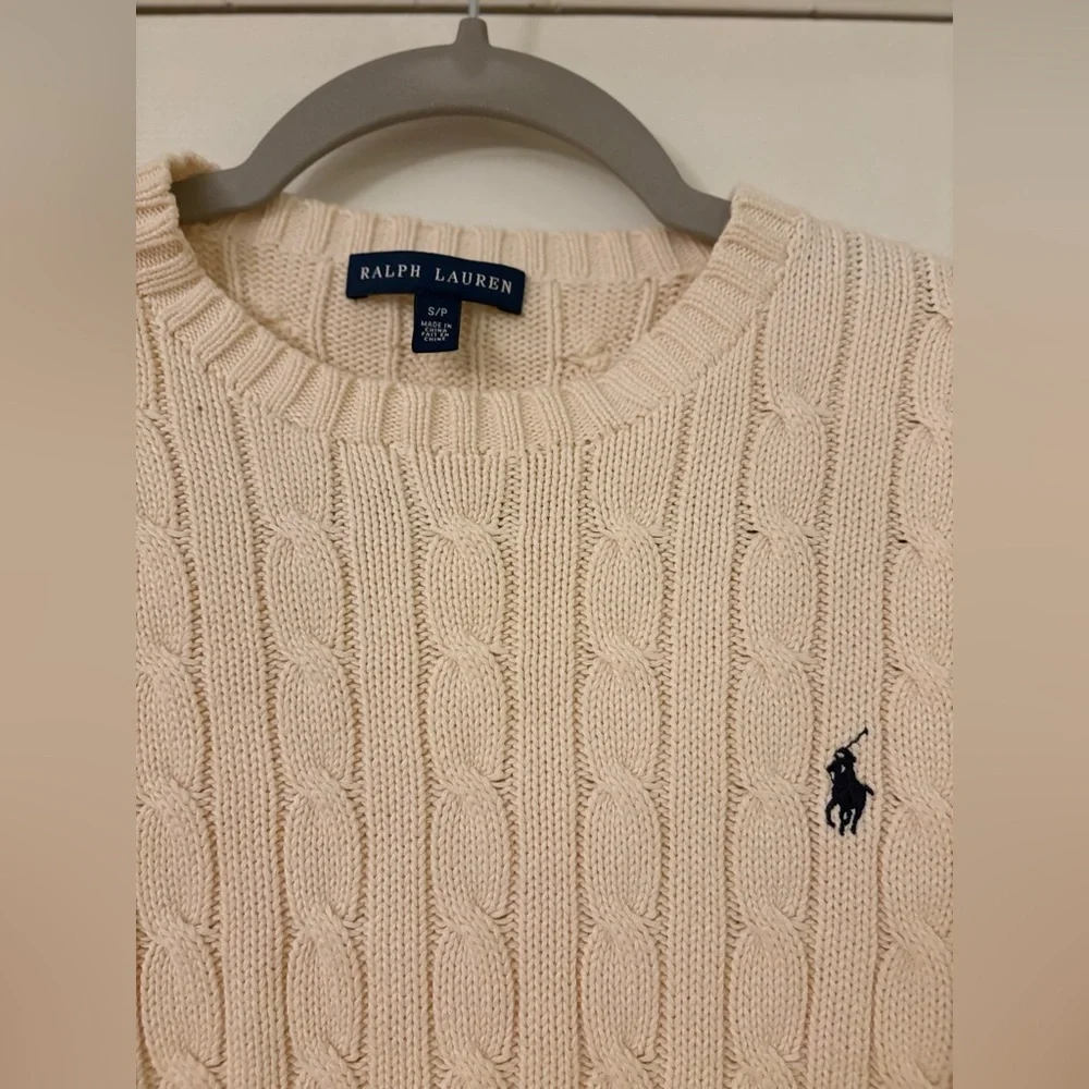 Ralph Lauren cable knit cotton crew neck sweater size small cream color - Picture 4 of 5